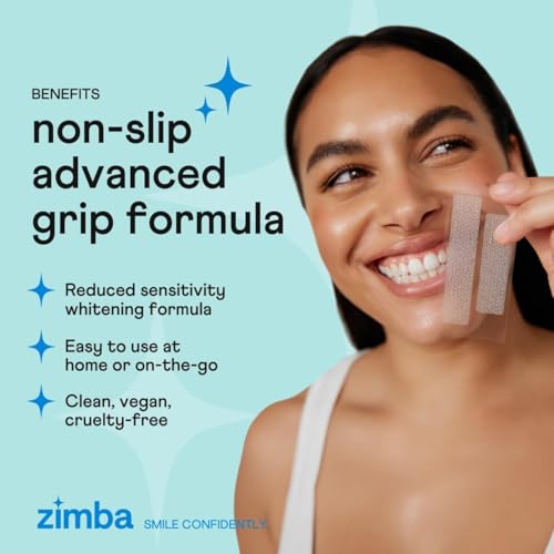 Zimba Mint Teeth Whitening Strips – 28 Vegan, Enamel-Safe Strips with Hydrogen Peroxide, 14-Day Treatment – Tooth Whitener for Coffee, Wine, Tobacco, Other Stains