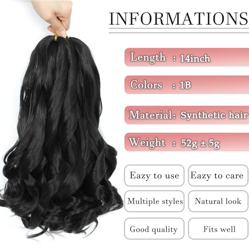 French Curl Braiding Hair 14 Inch Curly Braiding Hair 8 Packs Pre Stretched Bouncy Loose Wave French Curls Crochet Braids for Black Women (1B, 14 inch)