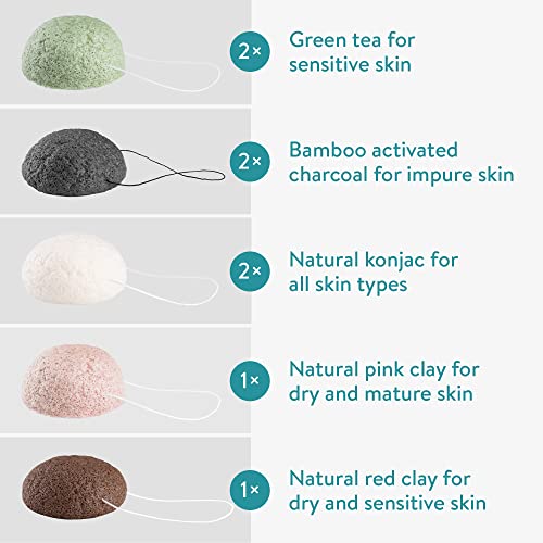 Navaris Konjac Sponges - Set of 8 - Facial & Body Natural Konjac Sponge Puffs - Exfoliating & Cleansing Face & Skin Sponges for Bath & Shower - 8-Pack