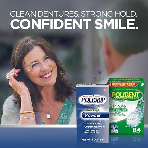 Super Poligrip Extra Strength Denture Adhesive Powder, Denture Powder for Dentures - 1.6 Ounces (Pack of 6)
