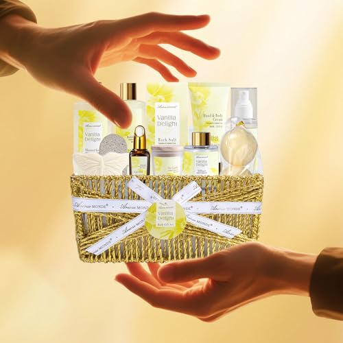 Spa Gifts for Women, 15Pcs Vanilla Rose Women Spa Gift Baskets w/Body Mist, Diffuser, Bath Bomb. Relaxing Bath Sets, Mothers Day Gifts for Mom, Unique Birthday Gift Basket