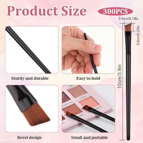 300 PCS Disposable Angled Brow Brushes for Eyebrows Bulk Eyebrow Tint Brush Flat Tapered Tinting Concealer Brush Eye Shadow Applicator Sticks Eyeliner Makeup Brushes