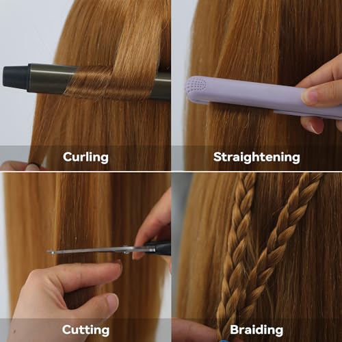 Mannequin Head Human Hair, 80% Real Hair 26-28" Cosmetology Mannequin Head Hair Styling Hairdressing Practice Training Doll Heads with Clamp Holder and Tools (#27 Light Brown)