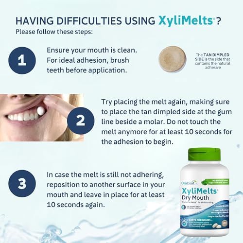 Oracoat XyliMelts for Dry Mouth Night Time or Day - Moisturizing Dry Mouth Adhering Discs, Sugar Free with Xylitol, 100 Count, Mild Mint Flavor, 8-Hour Relief