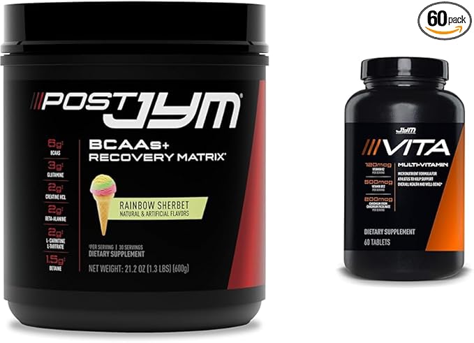 Post JYM Active Matrix Post-Workout with BCAAs, Glutamine & More Rainbow Sherbert Flavor + Vita JYM Athlete's Multivitamin with Over 25 Key Ingredients 60 Tablets