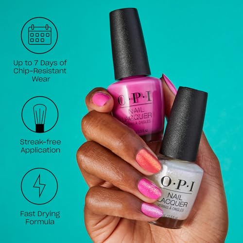 OPI Nail Lacquer Nail Polish | Opaque Dark Pink Shimmer Chip Resistant Nail Polish | Vegan, Fast Drying, Streak Free