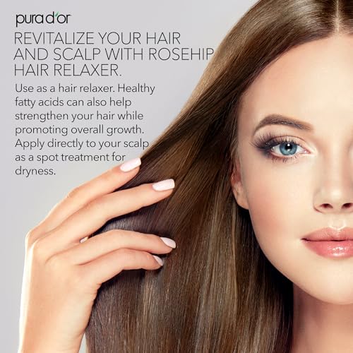 PURA D'OR 4 Oz Vitamin E Oil Blend 70,000 IU & Rosehip Seed Oil Hair Relaxer 100% Pure Cold Pressed USDA Certified All Natural Moisturizer For Anti-Aging, Acne Scar Treatment, Gua Sha Massage