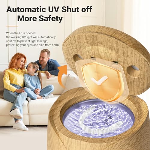 Ultrasonic Retainer Cleaner Machine - 45kHz Ultrasonic Cleaner Deep Cleaning for Mouth Guard, Denture, with UV, Digital Timer, 200ml Dental Cleaning Tank, Wood grain,2 Modes,Quiet & Safe Design