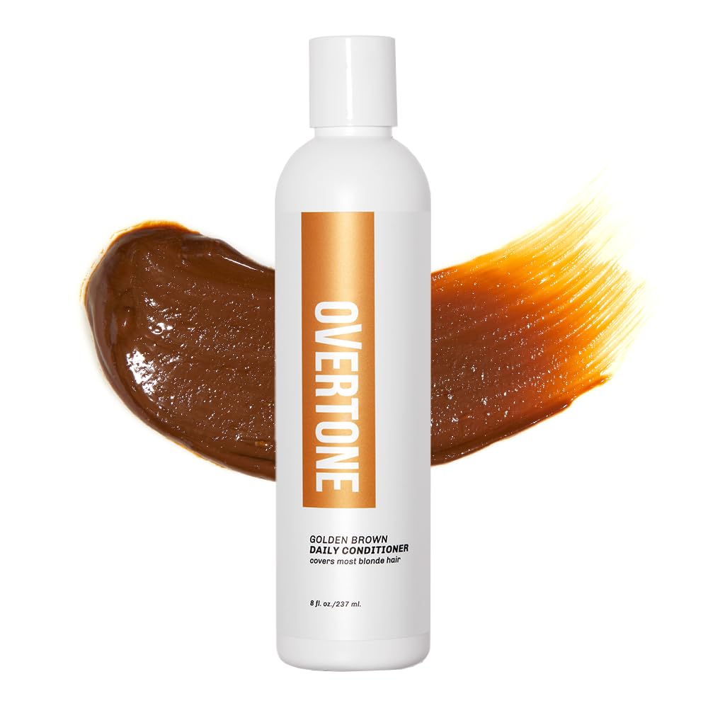 oVertone Haircare Daily Conditioner - 8 oz Semi-permanent Hair Conditioner With Shea Butter & Coconut Oil - Prevent Fading & Refresh Color - Vegan, Cruelty-Free - Golden Brown