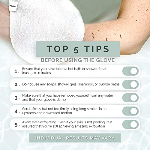 Wildpier Beauty Exfoliating Glove Mitt Body Scrub for Bath Shower Spa Hand Exfoliator Gloves, Dead Skin Cell Remover, Plant Based Deep Exfoliation Scrubber, White