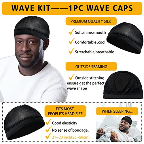Wave Pomade for Men Strong Hold Easy Wash 360 Wave Training Hair Cream, Waves Grease for Men Promotes Layered Waves, Moisture, Control and Silky Shine Pomade Brushe Silky Durag Cap Set