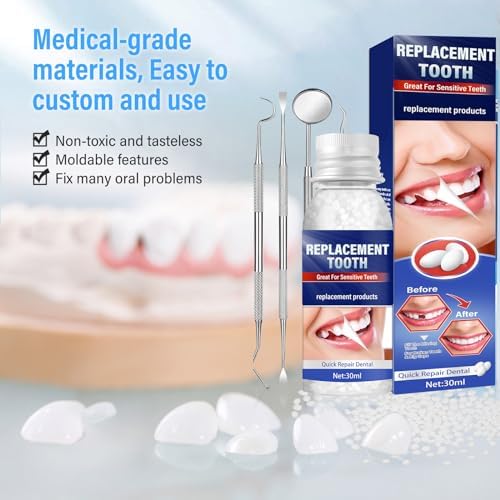 Tooth Repair Kit, Moldable Tooth Filling Repair Kit at Home, Make You Smile Confident Again, 30 ml & 4 Dental Tools