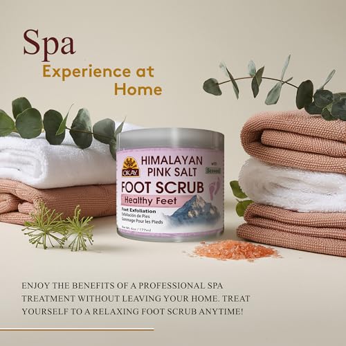OKAY Himalayan Pink Salt Foot Scrub - Himalayan Salt Scrub, Body Exfoliator for Women and Men, Exfoliating for Feet, Hands & Face, Vegan, Natural Ingredients - 6 oz Jar (Pack of 1)