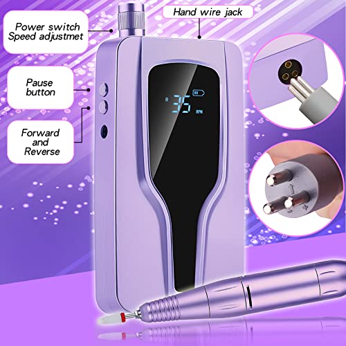 Electric Nail Drill Machine, 35000rpm Professional Drills for Acrylic Nails, Portable Electric File Manicure Tools, Cordless Rechargeable Efile Kit