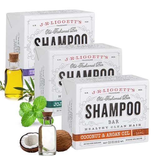J·R·LIGGETT'S Shampoo Bars - Tea Tree, Jojoba & Peppermint and Coconut & Argan Oils - Nourishes Follicles with Antioxidants and Vitamins - Sulfate-Free - Set of Three 3.5 Ounce Bars
