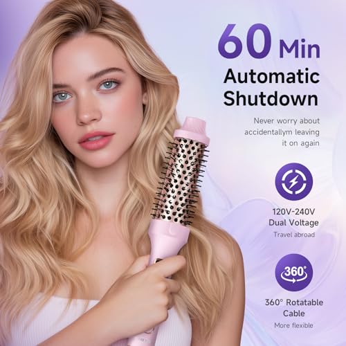 PRITECH Thermal Brush 1.5 inch, Heated Round Brush Creates Blowout Look, Ionic Curling Iron Brushes with Adjustable temperature, Dual Voltage Hair Styling Tool