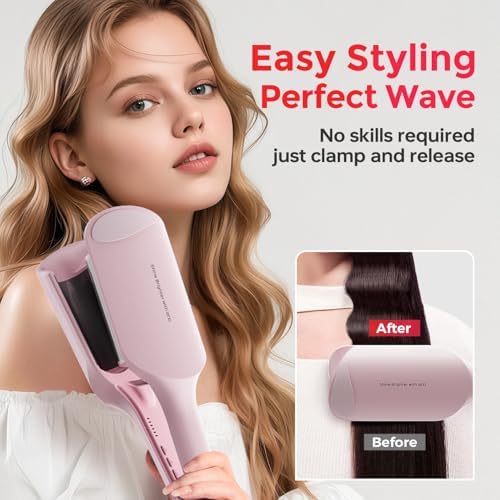 Waver Curling Iron LENA S12 Beach Waver Curling Wand, Hair Tool with 2 Barrels, Anti-Scald Protection, Adjustable Time & Temps, Dual Voltage, Titanium Coating for Effortless, Long-Lasting Waves