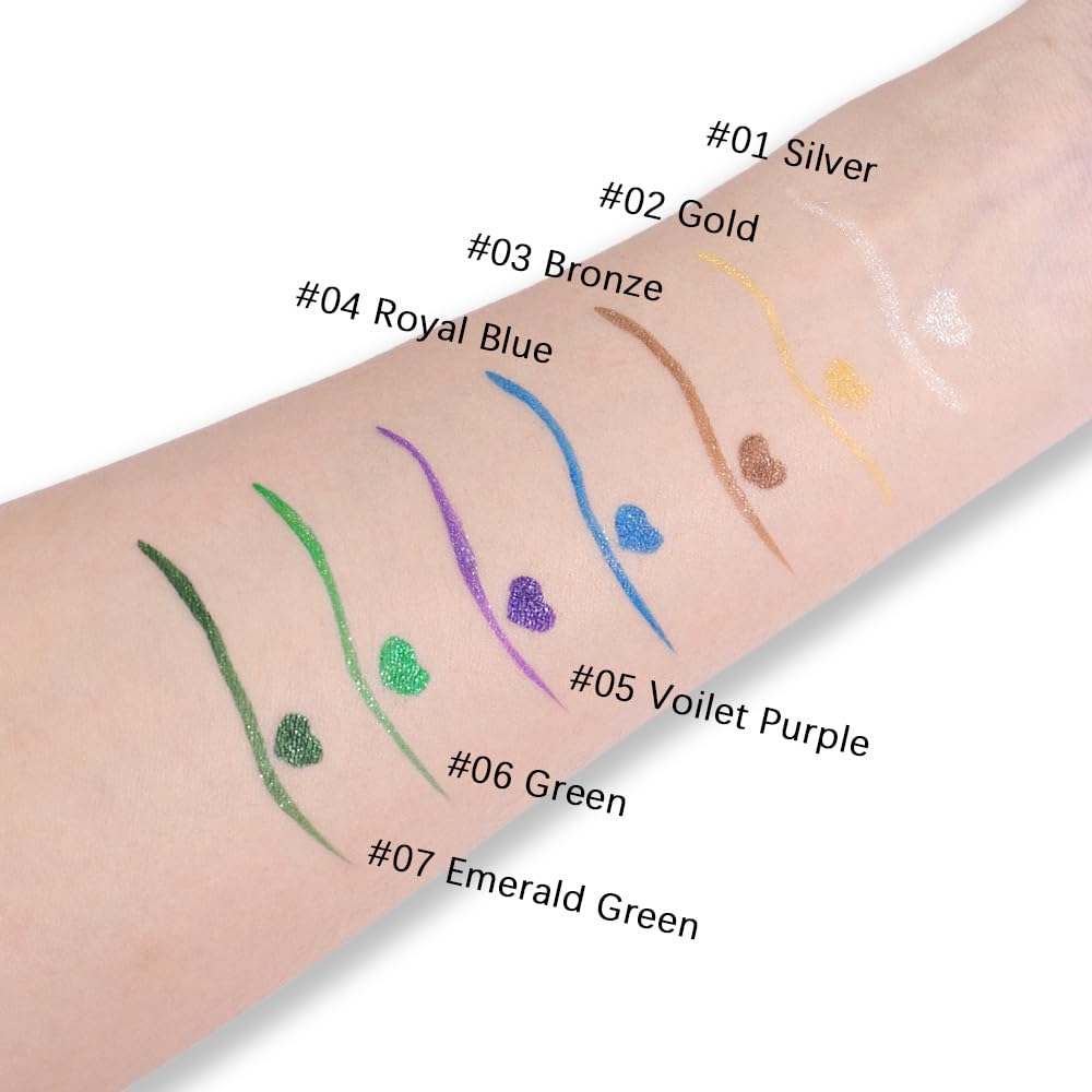 HHLOH 2PCS Metallic Glitter Liquid Eyeliner Pens Set – Waterproof Mark Bronze Brown or Gold Long-Lasting Sparkly Eye Makeup – Tattoo-Effect Ink Liners for Women & Men, Delineador Líquido con Brillo 05