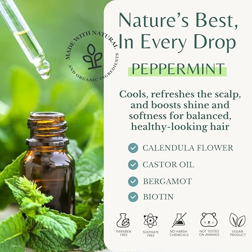 Peppermint Shampoo and Conditioner with Castor Oil & Biotin, Soothes Dry, Itchy Scalp, Strengthens Hair, Reduces Thinning & Hair Loss, Promotes Growth, Adds Volume, Sulfate-Free, 16 fl oz Each