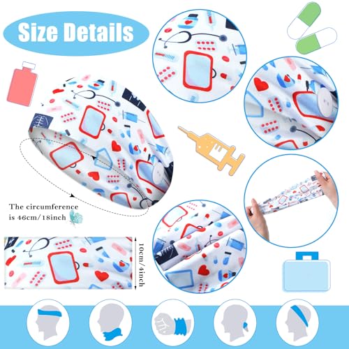 Jexine 12 Pcs Nurse Headbands for Women, Non Slip Nursing Headbands with Buttons for Mask Work Accessories Elastic Ear Protection Hair Bands Gift for Spa Yoga Sports(Stylish)