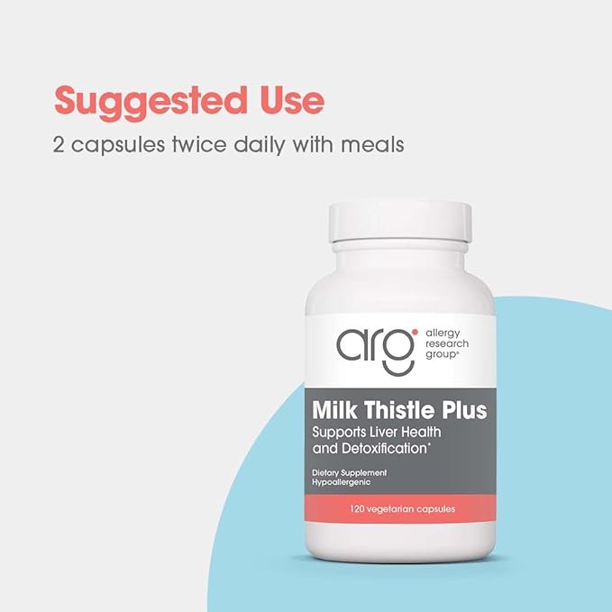 Allergy Research Group Milk Thistle Plus Supplement - Liver Health Support, Milk Thistle, Dandelion, Detox, Cleanse, Vegetarian Capsules - 120 Count