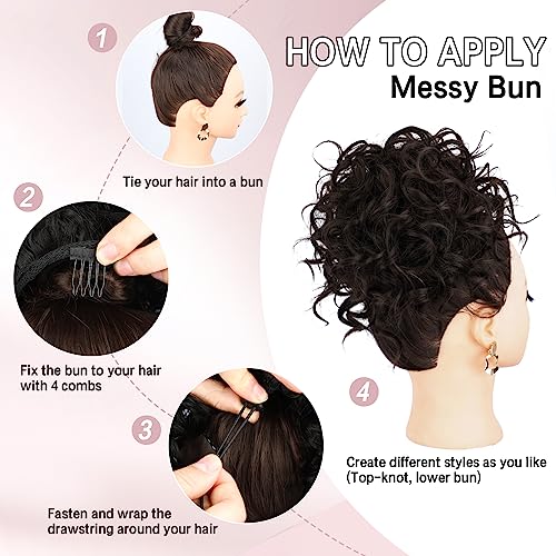 Lommel Messy Bun Hair Piece for Women 70g Elastic Drawstring Loose Wave Curly Hair Buns HairPiece Synthetic Hair Bun Hair Extensions for Women Daily Use(Dark Brown)