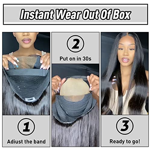 6x4 HD Lace Wear and Go Glueless Wig Human Hair Pre-Plucked, Pre-Cut Lace Glueless Wigs, No Glue Lace Front Closure Wig Straight, 200% Density, 24 inch