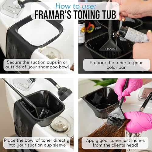 FRAMAR Toning Tub Hair Dye Bowl – Hair Color Bowls For Hairstylist, Hair Color Bowl, Hair Color Mixing Bowl, Hair Dye Bowls, Suction to Sink or Shampoo Station For Easy Toning – 2pc