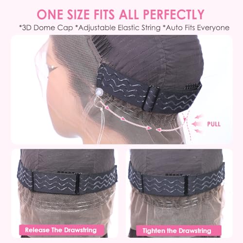 Hidden Strap Water Wave 360 Glueless Wigs Human Hair Pre Plucked Pre Bleached Human Hair Wig With Drawstring 180 Density Wet and Wavy HD Full Lace Front Wigs Human Hair 26 inch
