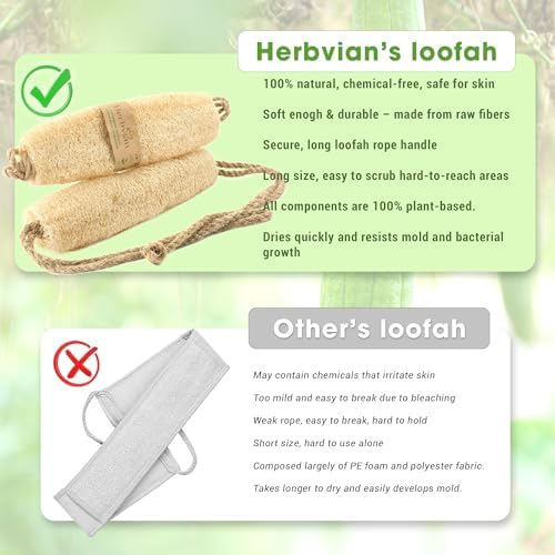 Vietnamese Natural Loofah Back Scrubber - 100% Plant-Based Exfoliation Shower Sponge, Handcrafted Whole Loofah Gourd with Jute Fiber Handle, Suitable for Men & Women (1-Pack)