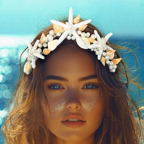 Unicra Starfish Crown and Tiaras Silver Pearl Bridal Headband Beach Headpiece Wedding Hair Accessories for Women and Girls