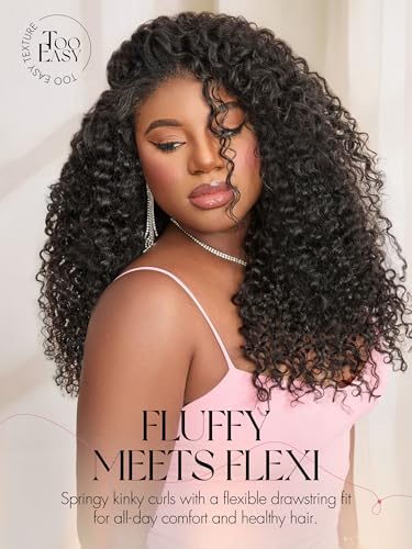 LUVME HAIR Half Wig Kinky Curly Flexi-Fit Invisi 3 in 1 Wigs Flip Drawstring Wig 200% Density Glueless Wigs 100% Human Hair Natural Black Ready to Go Headband Wig for Women 18 Inches