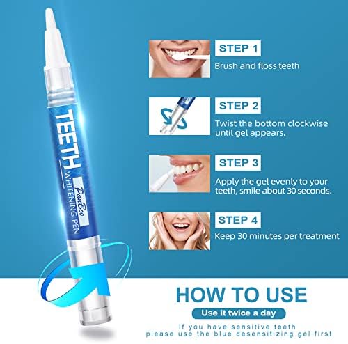 Teeth Whitening Pen 4+1(5 Pack), 70+ Treatments, Use Twice a Day Up to 1-6 Shade Whiter in 1-2 Weeks, 4 Whitening Pens plus 1 Desensitizing Pen, Effective, Painless and Enamel Safe Teeth Whitening Gel