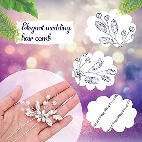 Yeshone 5 Pieces Wedding Hair Comb Bridal Pins Crystal Pearl Wedding Hair Accessories Rhinestone Flower Piece for Bride Bridesmaids Women(Silver)