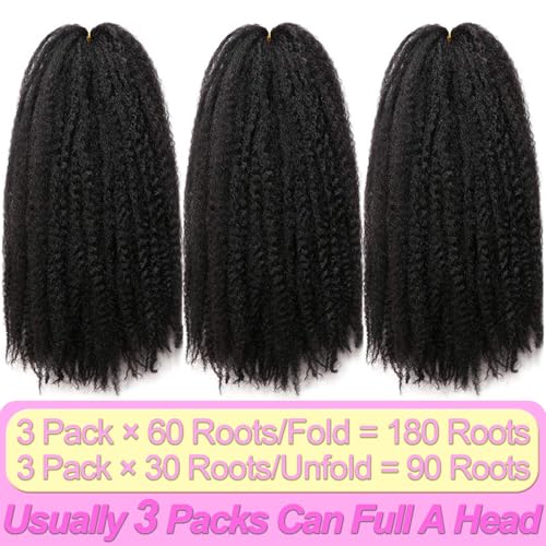 Marley Twist Braiding Hair-18 Inch 90Roots/unfold Soft Marley Twist Hair For Twists 3 Packs Lightweight Cuabn Twist Hair For Black Women (18 Inch 3 Packs, 1B#)