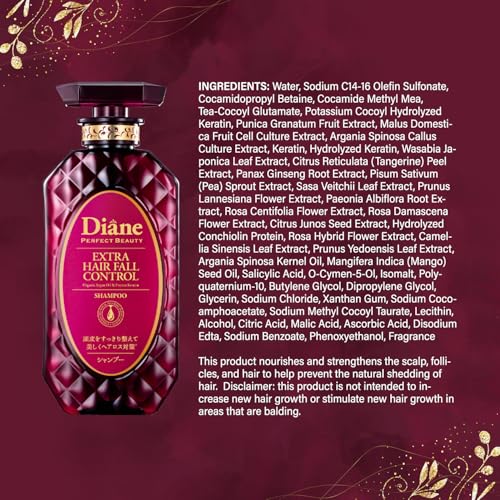 Moist Diane Hair Thickening Shampoo for Men & Women, Anti Hair Loss Shampoo for Thinning Hair with Keratin, Argan Oil, Marine Protein, Ginseng& Wasabi Extract from Japan 15.2 Fl Oz HAIR FALL CONTROL