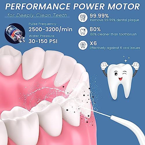 Water Flosser,350ML Water Dental Flosser for Teeth Clean, 5 Modes 6 Jet Tips, LCD Display Cordless Water Flosser, Rechargeable Travel Electric Water Flossers IPX7 Waterproof for Teeth Cleaning