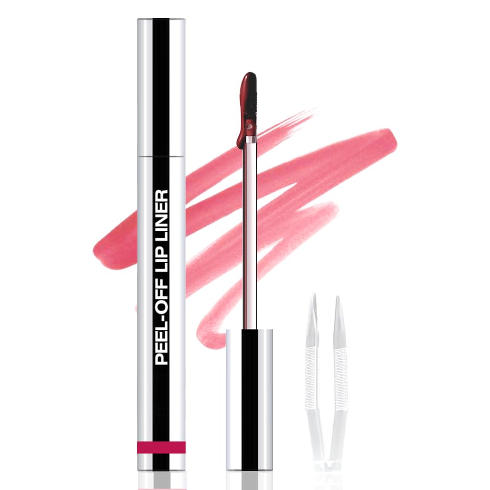 Peel Off Matte Liquid Lip Gloss Stain-Lip Liner with Tweezer, Pinkish Red Peel Off Lip Stain, Long Lasting & Waterproof Lipstick Tattoo, Transfer-Proof Lip Gloss for All Skin Types (06#, 1Pcs)