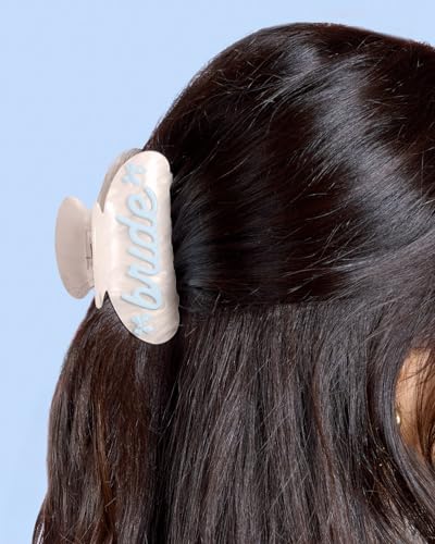 xo, Fetti Bride Claw Clip - White Marble Acrylic | Blue Bow Hair Accessory, Bachelorette Pearl Headband, Bridal Wearable Gift, Bridesmaid Bach Favor