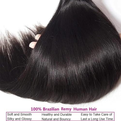 Straight Bundles Human Hair 100% Unprocessed 12A Brazilian Hair 16 18 20 Inch 3 Bundles Deals Human Hair Double Weft Natural Black