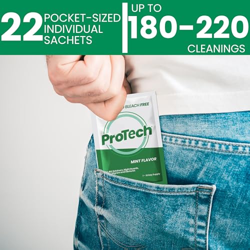 Pro Tech Retainer Cleaner - 180-220 Cleanings (0.17 Per Cleaning) 22 Pack/6 Month Supply - For Clear Aligners, Dentures, Retainers, Mouth Guards & Night Guards - Cleaning Crystals, Mint