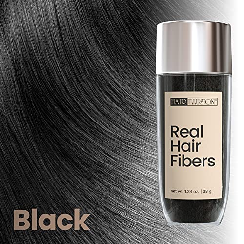 Hair Illusion Combo Kit - Hold Spray, 38g Hair Fiber Bottle, Applicator & Hairline Optimizer (Black)