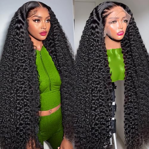 30 Inch Deep Wave Lace Front Wigs Human Hair 200% Density 13X6 HD Transparent Deep Curly Wigs 100% Real Human Hair Natural Color
