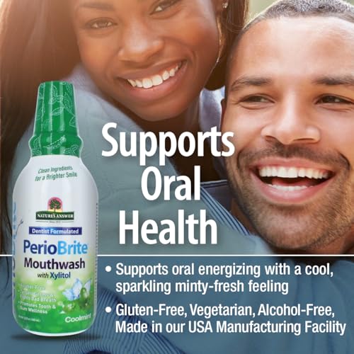 Nature's Answer PerioWash Mouthwash Alcohol-Free Cool Mint - 16 fl oz | Fluoride Free | Natural Breath Freshener | Stain Remover | Natural Teeth Whitener (Pack of 1)