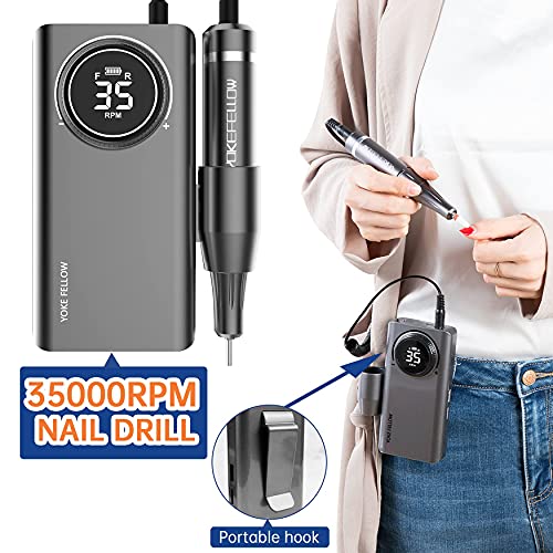 YOKE FELLOW Nail Drill Machine - 35000RPM Electric Nail File Nail Drills for Acrylic Nails Professional with 6 Drill Bits for Manicure Pedicure Home DIY Salon Use