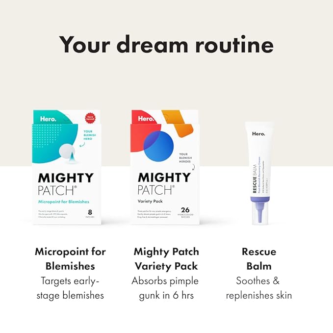 Mighty Patch™ Variety Pack from Hero Cosmetics - Hydrocolloid Acne Pimple Patches for Covering Zits and Blemishes, Spot Stickers for Face and Skin, Korean Skin Care, 26 ct