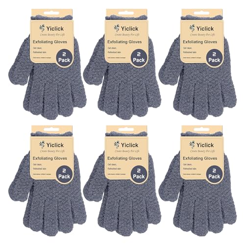 Yiclick Heavy Exfoliating Gloves, Exfoliating Body Scrubber for Bath Shower Exfoliation, Body Scrub Exfoliator For Dead Skin Remover, Exfoliate Sponge Loofah Washcloth Mitt Men Women (12 Grey)