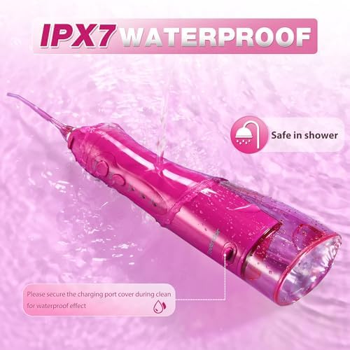 TOVENDOR Electric Water Dental Flosser Teeth Pick, Cordless Flossers Oral Irrigator IPX7 Waterproof 300ML Rechargeable Travel Water Teeth Cleaner with 5 Tips for Home Braces Care Gums Deep Cleaning