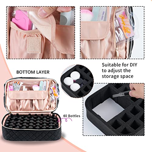 Nail Polish Organizer Case,Nail Storage Organizer Holds Nail Lamp & 50 Bottles Nail Polish,Travel Nail Tech Case,Nail Kit Organizer Bag Fits Nail Supplies & Manicure Tools,Black (Patented)