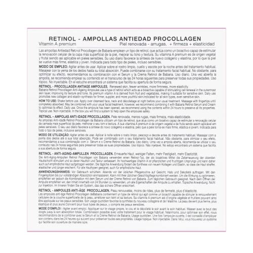 Babaria - Retinol Ampollas Antiedad Procollagen, Piel Renovada, Firme y Elástica, con Vitamin A Premium, Apto para Todo Tipo de Pieles, Incluso Sensibles - 5 Uds de 2 ml